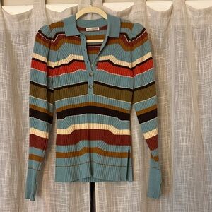 Ulla Johnson Chesca Striped Wool & Cashmere Polo Top